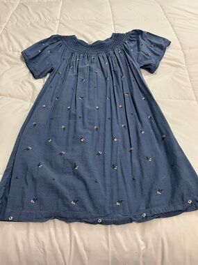 Old Navy Blue Short-Sleeve Embroidered Smocked Yoke Dress